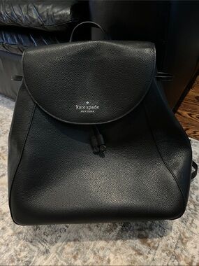 kate spade Black Pebbled Leather Drawstring Backpack